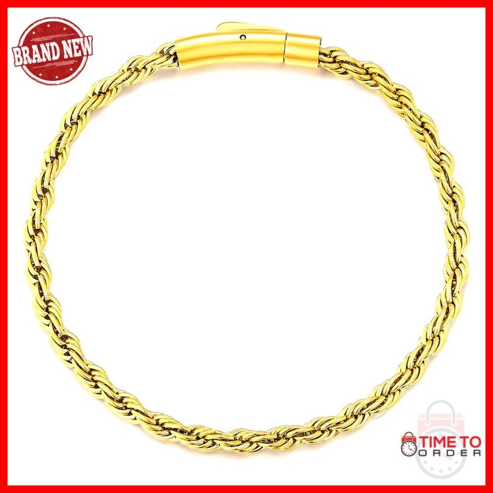 Men's 18K Gold Filled Rope Chain Bracelet with Bayonet Clasp Classic Elegant